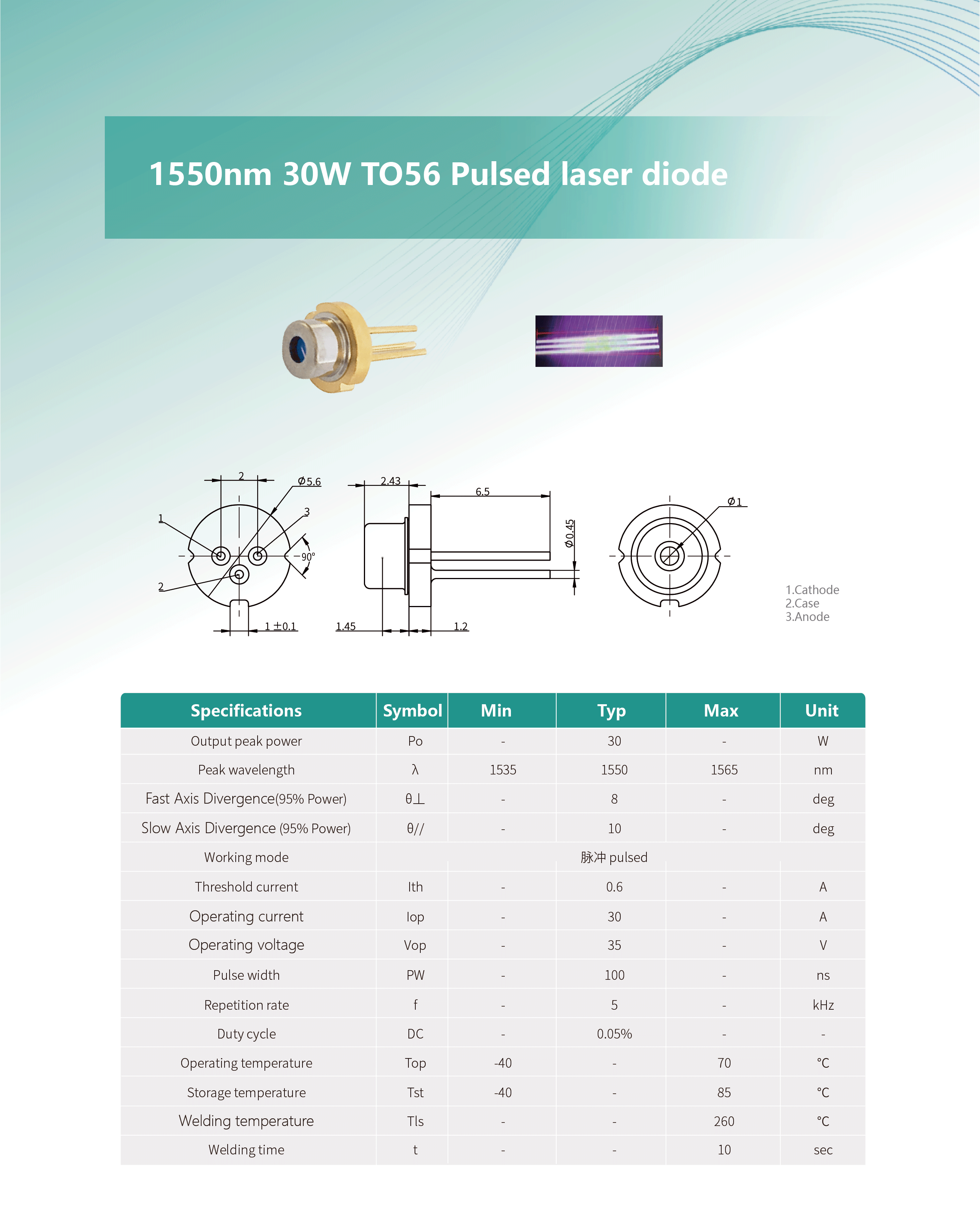 1550nm-30W-TO56-脈沖激光二極管-英文